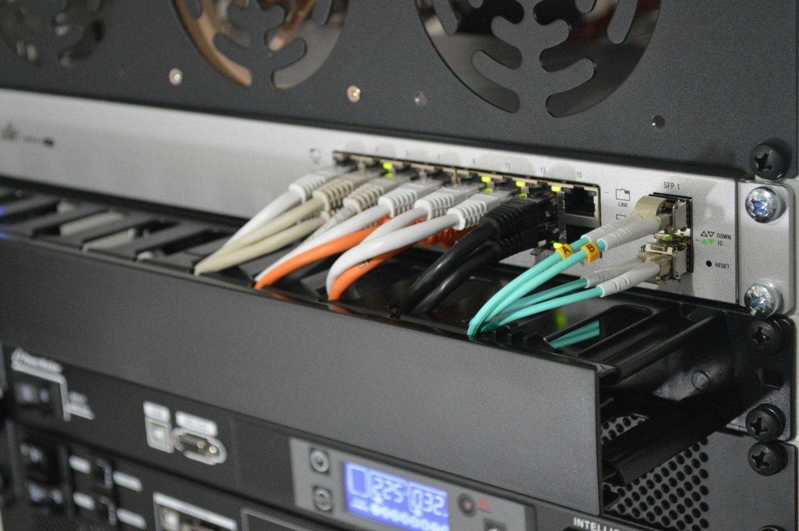 Racked switch and fiber, dressed and labelled properly